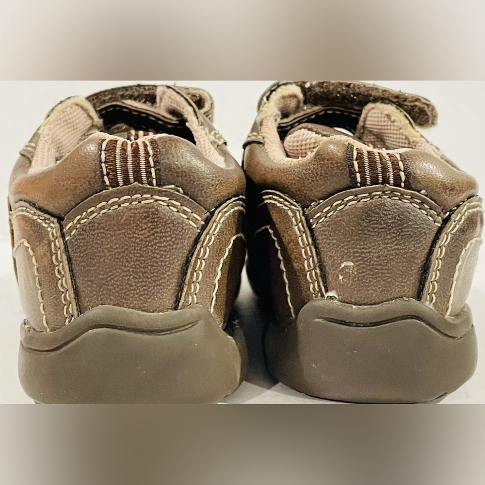 Baby Boy Brown Velcro Shoes Size 1 Newborn Infant Sneakers Faded Glory Slip On - Picture 4 of 5